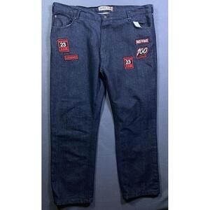 Sacred Crown Jeans Mens 46 44x33 Dark Blue Embroidered Streetwear Patches 100 NY